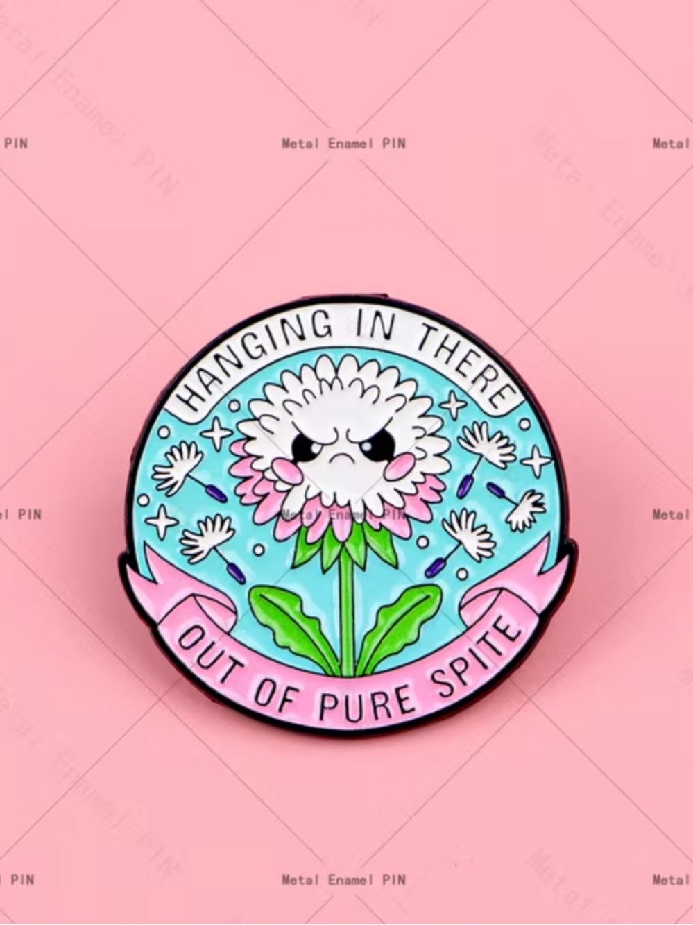 Cute Dandelion Enamel Pin - Pink & Teal Floral Design